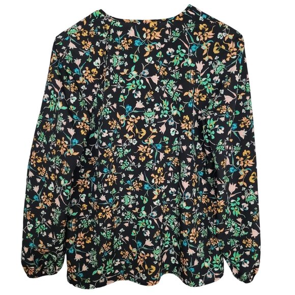 BCBG Generation Floral Print Blouse Womens Size S Ruffle V-Neck Tie Flowy - Picture 2 of 8